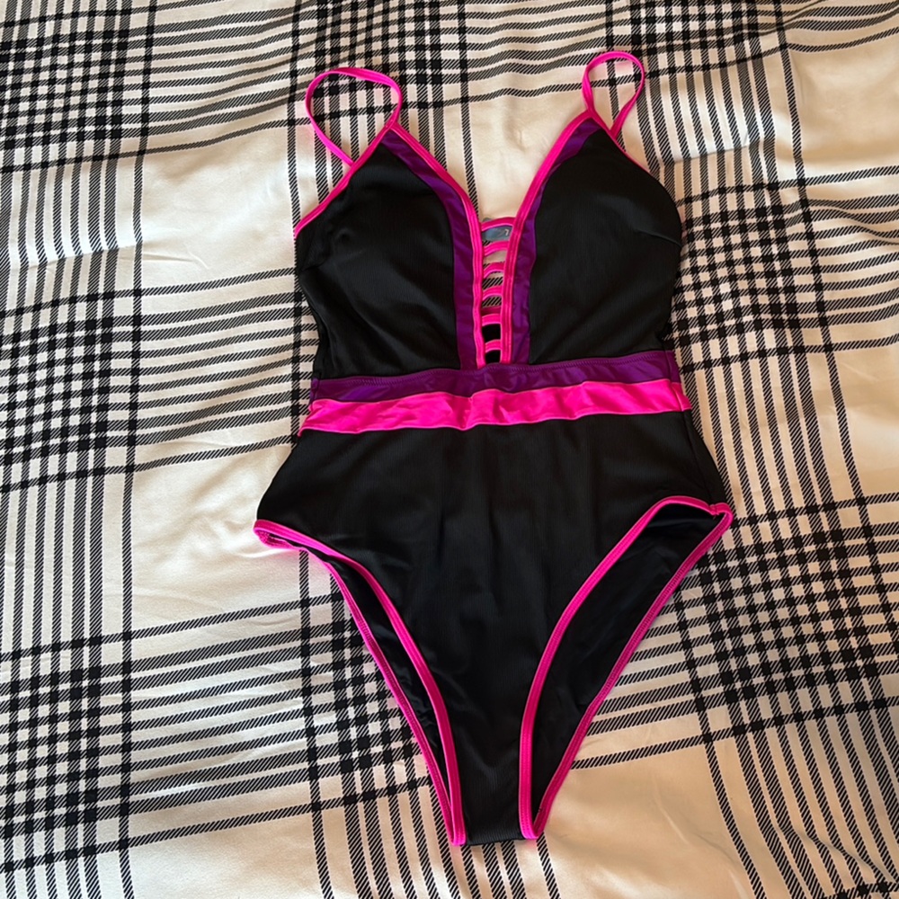 Stylish Popvil Large Black and Pink Women's Swimsuit